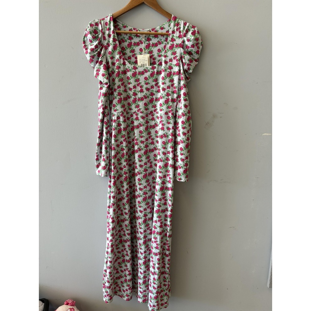 Prospect The Label Dress Womens XS Floral Square Neck Puff Sleeve Jersey Maxi